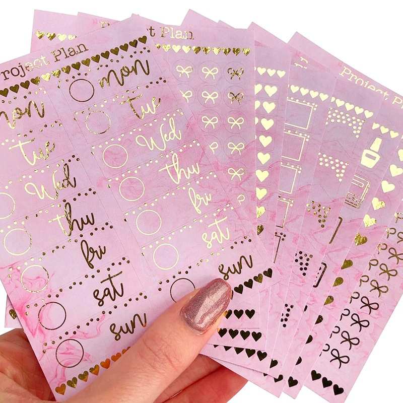 copperplate paper sticker with foil stamped example