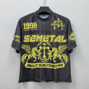 T-shirt Homme Streetwear Designer Rétro en Maille, Col Rond, Impression Logo Personnalisé, Grammage Lourd, Coupe Oversize, Motif Football - Product Image 5