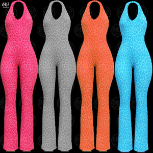 Nuova <span class=keywords><strong>Tuta</strong></span> Intera Aderente Y2K con Logo Personalizzato, Stile Halter Senza Schienale, Stampa Leopardata <span class=keywords><strong>Rosa</strong></span> - Product Image 1