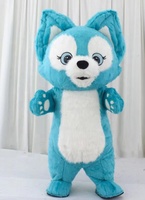Costume de mascotte gonflable de renard bleu certifié à fourrure longue pour adultes, idéal pour le cosplay, les défilés et les fêtes