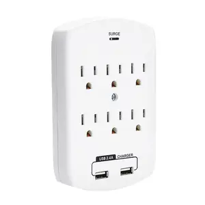 6-Outlet Wall Tap 2 Usb 1050J Surge Protection ETL Certified 125V Wall Plug Socket With Usb