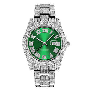 2025 Hip Hop Relojes de cuarzo Hombres Número romano Diamante Cara verde 42mm Resistente al agua Moda 22mm Banda de cuero - Product Image 2