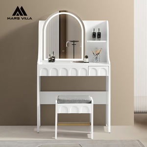 Juego de tocador de diseño único blanco rosa para niña con dos cajones y espejo LED - Product Image 1