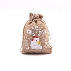 Sac cadeau en lin écologique personnalisé avec cordon de serrage pour Noël, pochette et sac de rangement pour bonbons et cadeaux de fête - Product Image 6
