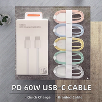 Cable USB-C de Carga Rápida PD de 60W y 1m con Cubierta de Nailon Trenzado, Tipo-C a Tipo-C para iPhone 15/16, Android, Computadora y Auriculares