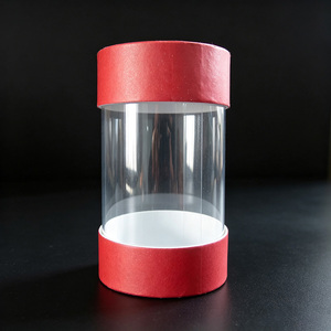 Red Round Paper Tube with <b>Clear</b> Window PET Film Coated Cosmetic Packaging Gift Craft Recyclable Cylinder Packaging Box - Product Image 3