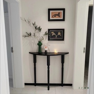 Mesa <span class=keywords><strong>Consola</strong></span> de Salón de Estilo Francés, Minimalista, de Lujo Ligero, de Madera Maciza Negra, Semicircular, Montada en la Pared, Ultra Estrecha - Product Image 1
