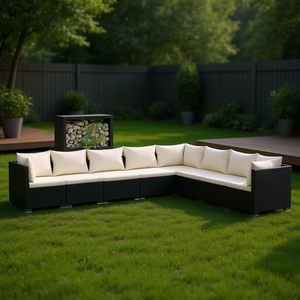 Set Lounge da Giardino in Rattan Nero Crema con Oltre 10 Posti a Sedere, Arredamento Esterno Contemporaneo - Product Image 2