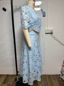 GX25060 2025 alla moda abbigliamento donna Boutique Street Wear t-shirt ricamata a manica corta e <span class=keywords><strong>Maxi</strong></span> gonna lunga Set 2 pezzi - Product Image 3