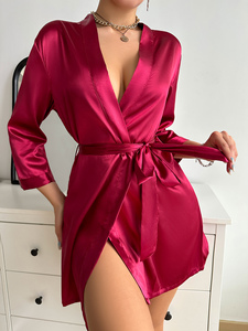 Pyjama en soie uni sexy pour femmes, nouvelle robe <span class=keywords><strong>de</strong></span> <span class=keywords><strong>nuit</strong></span> légère et respirante pour les saisons printemps/été/automne - Product Image 2