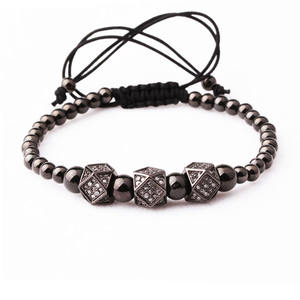 Classic <span class=keywords><strong>Triple</strong></span> CZ Pave Charms perline in acciaio inossidabile bracciale Macrame uomo donna JBS9583 - Product Image 3