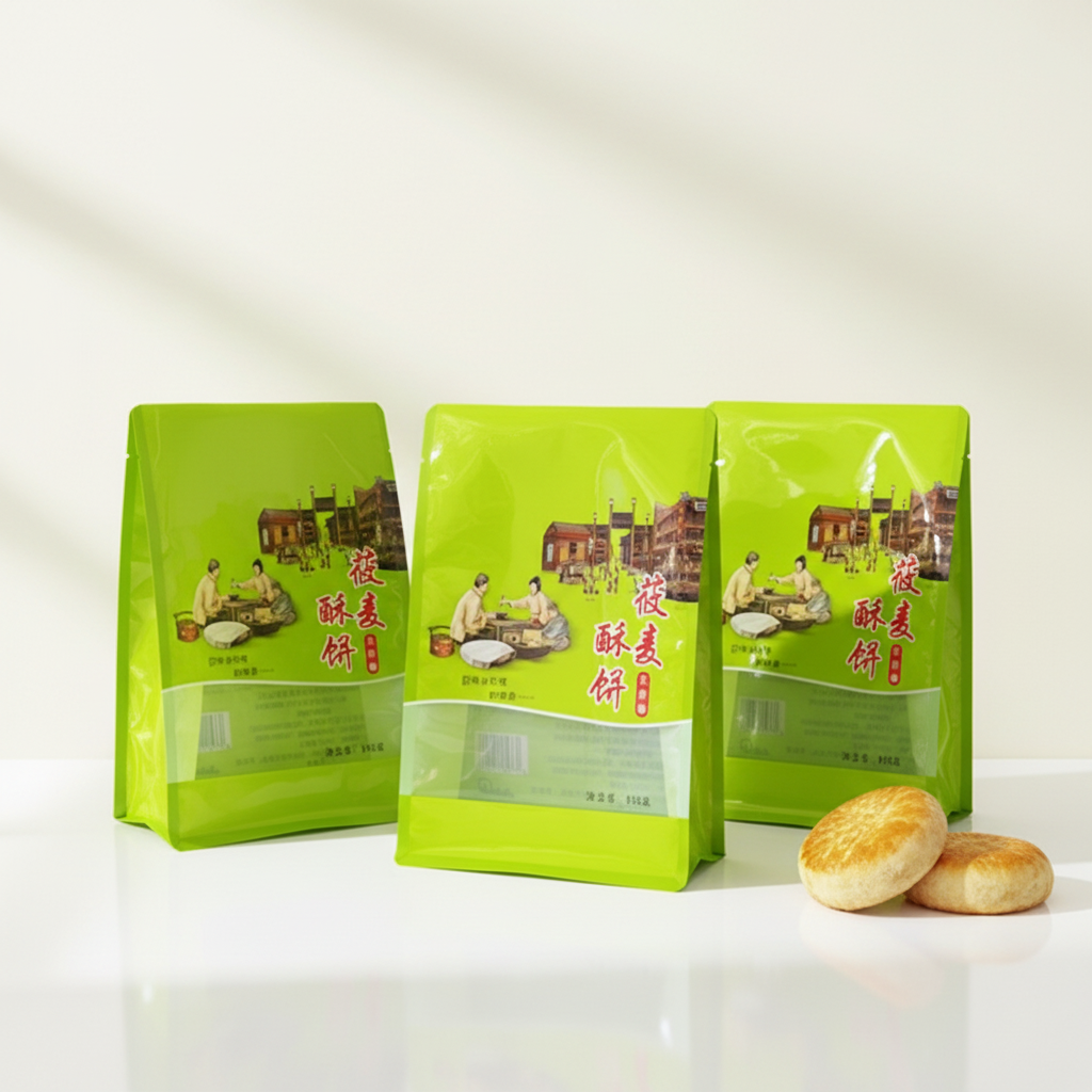Eight-Side Sealed Food Grade PET/PE Gravure Printed Custom Printed Stand up Pouch for Crispy Pastry and Snacks