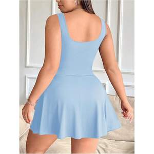 Vestido Casual de Punto Transpirable para Mujer, Talla Grande, Sin Mangas, Cuello Cuadrado, Corte en A - Product Image 2