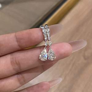 S925 Pure Silver Dangle <b>Earrings</b> Luxurious <b>Moon</b> God's Tears with Long Water Drop Diamond High Grade Sensory Connection Pear - Product Image 1