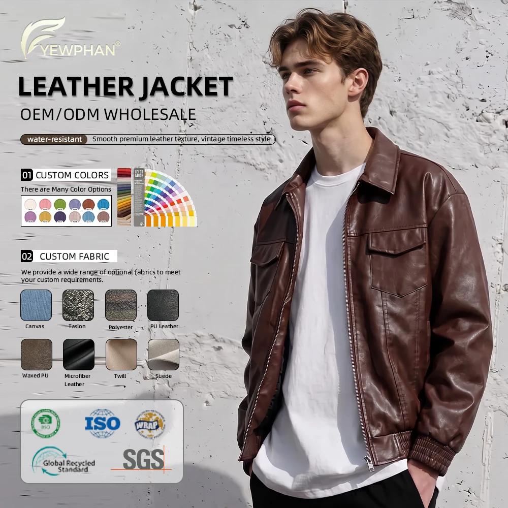 Power Punch Fashion Long Sleeve Loose Fit PU Leather Coat Varsity Biker pilot Jacket