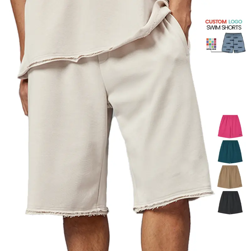 2024 Organic Brushed Cotton Regular Fit Taffeta Fleece Swim Trunks Swim Shorts For Men