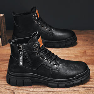 Bottes à lacets pour homme en cuir véritable, style rétro décontracté, imperméables et antidérapantes, pour l'automne-hiver, vente en gros usine - Product Image 5