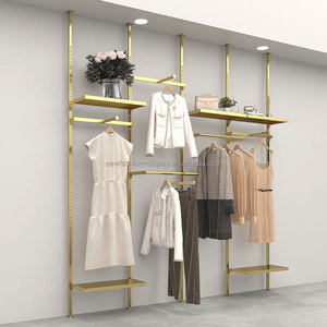 Personalizzare le dimensioni della vendita al dettaglio oro lucido in acciaio inox montaggio a parete appendiabiti da donna cremagliera per la visualizzazione di negozi Boutique - Product Image 5