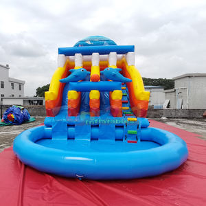 Toboggan aquatique gonflable géant tropical avec piscine intégrée, structure gonflable commerciale humide en PVC pour écoles et intérieur - Product Image 6