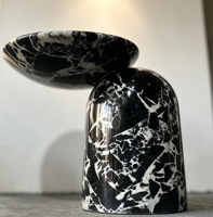 Table d'appoint de luxe en marbre noir naturel, pièce unique, ronde, moderne, pour salon, salle à manger, avec base tambour, table d'appoint de canapé