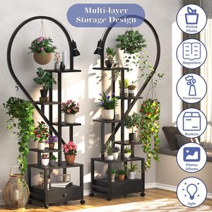 Yuka LED <b>Plant</b> Stand Black Multifunctional Foldable Shelf With <b>Light</b> For Home Balcony Garden Decor - Product Image 4