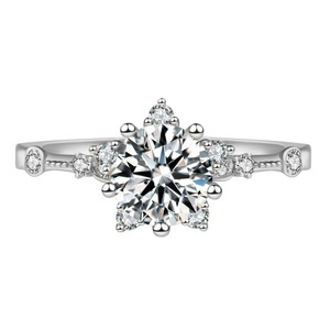 <span class=keywords><strong>Anello</strong></span> Aperto Regolabile in Acciaio Inossidabile con Diamante Scintillante, <span class=keywords><strong>Anello</strong></span> a Fiocco di Neve con Zircone Simulato da <span class=keywords><strong>1</strong></span> <span class=keywords><strong>Carato</strong></span> a Sei Punte - Product Image 1