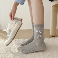 Chaussettes mi-mollet en coton fin absorbant la transpiration pour femme, printemps-automne, avec accessoires nœud simple, style Lolita, pour petites chaussures en cuir, style universitaire