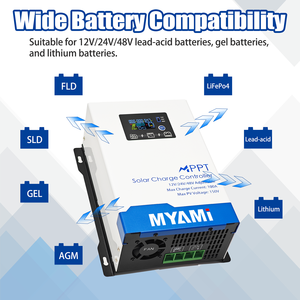 Controlador de Carga Solar MPPT MYAMi a <span class=keywords><strong>Precio</strong></span> de Fábrica, 100amp, 60amp, 30amp, Entrada PV Máxima de 150V, Pantalla LCD para Sistemas Solares de 48v, 24v, 12v - Product Image 4