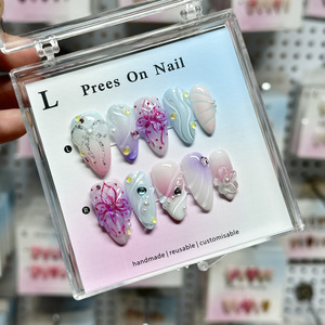 TSZS - <span class=keywords><strong>Uñas</strong></span> Acrílicas Hechas a Mano al por Mayor, 10 Piezas, Medianas, Cuadradas, Almendradas, con Diseño Floral, Cruz y Perlas, Puntas <span class=keywords><strong>de</strong></span> <span class=keywords><strong>Uñas</strong></span> Postizas Hechas a Mano - Product Image 3