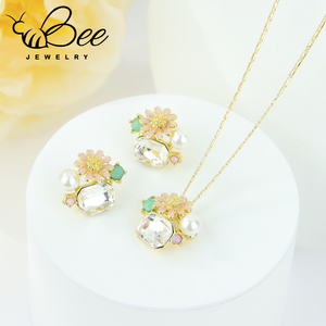 New Fashion Crystal Gold <b>Jewelry</b> <b>Set</b> Simple Flower Design Exquisite Necklace Earrings 2pcs <b>Set</b> for Women Birthday's <b>Prom</b> Party - Product Image 1