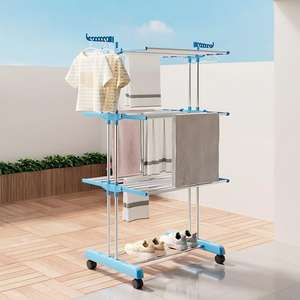 Estante de secado de ropa de Metal para ahorrar espacio, soporte de 4 niveles, estante de lavandería plegable resistente, estante secador de ropa rodante para uso en interiores y exteriores - Product Image 1