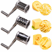 Set Parutan Keju Putar Manual dengan Engkol Tangan, Penghancur Drum Baja Tahan Karat, Peralatan Dapur untuk Keju, Kacang, Cokelat