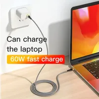 Kabel Pengisian Daya Cepat USB C ke USB C 60W PD Berlapis Emas Berkualitas Tinggi dengan Jalinan Nilon 1.2M untuk Smartphone