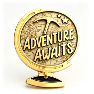 La Aventura te Espera: Insignia Circular de Latón Chapado en Oro con Diseño en Relieve, Emblema Antiguo con Temática de Viajes - Product Image 1