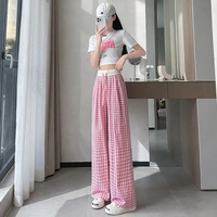 Pantalons longs à carreaux, pantalons décontractés d'été, pantalons à jambes larges