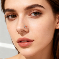 Anting Hidung Bentuk Hati Zirkon Baja Anti Karat Lapis Emas untuk Wanita