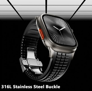 Bracelet de montre à boucle en acier inoxydable 316 de style silicone de luxe pour <span class=keywords><strong>Apple</strong></span> <span class=keywords><strong>Watch</strong></span> 49mm 46mm Bracelet pour <span class=keywords><strong>Apple</strong></span> IWatch S11 10 9 Ultra 8 - Product Image 6