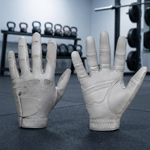 Genuine <b>Leather</b> Full Finger Driving <b>Gloves</b> with Button Closure Unisex Gray - Product Image 2
