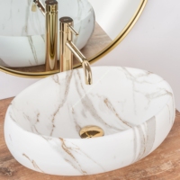Meiyani Sanitary Ware Lavabo de salle de bain en céramique ovale en marbre pour comptoir d'hôtel, finition brillante
