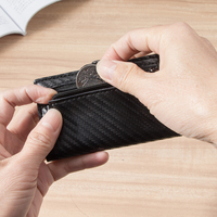 Dompet Lipat Taktis Anti Maling RFID Berbahan Aluminium dengan Serat Karbon, Dompet Pintar dengan Penutup Hook Loop Unisex