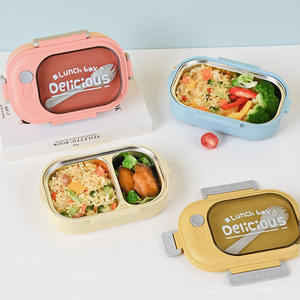 Lonchera Bento Rectangular de 500 ml para Estudiantes, Lonchera Infantil a Prueba de Fugas con Compartimentos de Acero Inoxidable y Cubiertos para la Escuela - Product Image 1