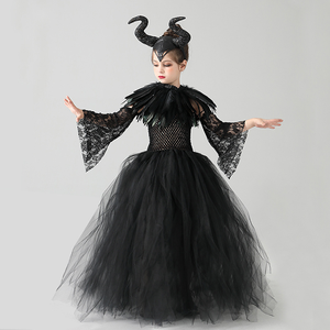 Conjunto de disfraz superventas al por mayor, vestido gótico de Reina para niñas, chal de plumas, tutú, traje de fiesta de Halloween - Product Image 3
