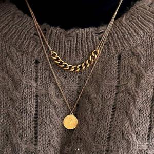 Collares de Cadena de Acero Inoxidable Vintage, Collares con Colgante de Medallón de Moneda de Doble Capa - Product Image 1