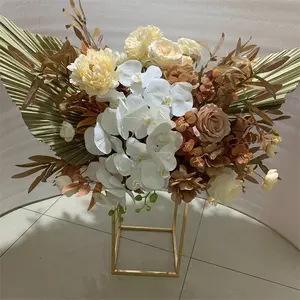 L-531 bunga pernikahan Bohemia kustom bola bunga buatan meja daun palem coklat alami untuk meja Tengah