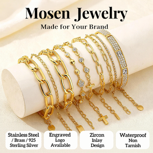 Bracciale in Acciaio Inossidabile con Logo Personalizzato Mosen Jewelry, Bracciale Tennis a Catena Cubana Dorata per Donna, Produttore <span class=keywords><strong>di</strong></span> Gioielli - Product Image 1