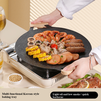 Wajan Panggang BBQ Korea Anti Lengket dari Besi Cor untuk Luar Ruangan, Wajan Penggorengan Batu Maiyan, Panggangan Gas Teppanyaki