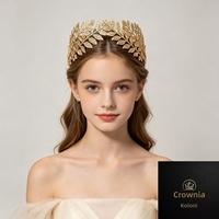 Couronne de feuilles dorées, diadème de mariée, bandeau, coiffe de banquet de mariage, plaqué or, strass, cristal, unisexe