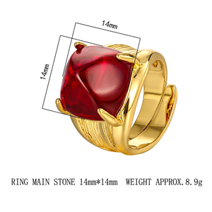 Anillos de Moda Ecológicos de Cobre Chapado en Oro con Circonitas Rojas y Azules de 14*14mm, Estilo Hop, Personalizados y Únicos - Product Image 3