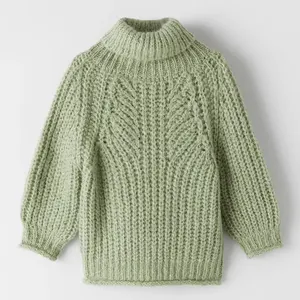 Suéter de lana de algodón con etiqueta privada personalizada para niños y niñas, suéter hecho a mano con cuello de tortuga
