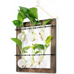 NEW Double Layer Wall Hanging Plant Terrariums Glass Planter Propagate Station Bulb Vase Terrarium With Retro Wooden <b>Stand</b> - Product Image 1